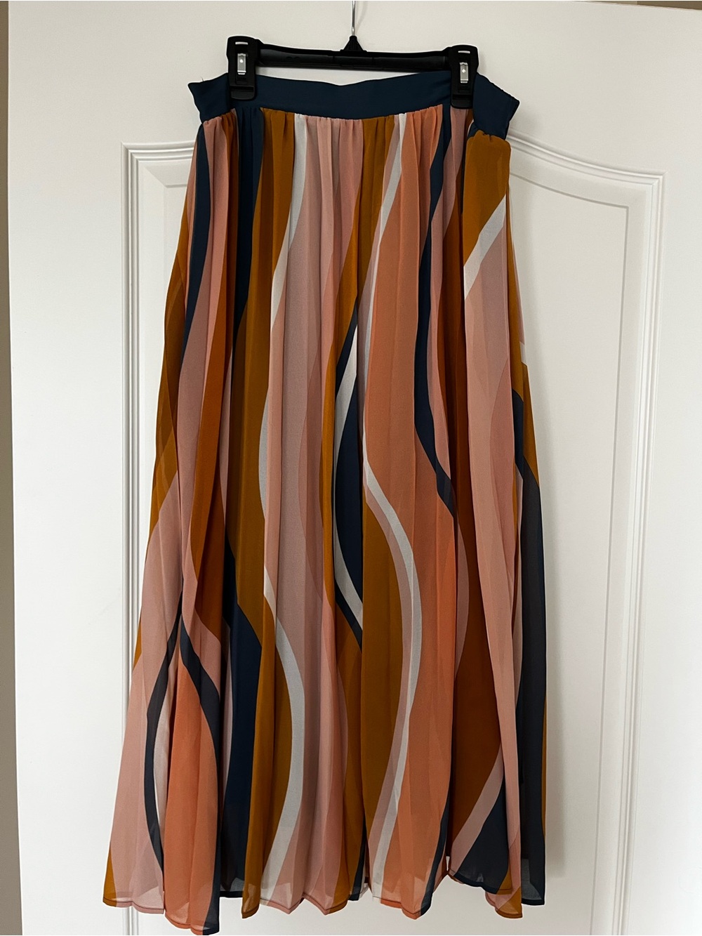 DR2 Wave-Stripe Maxi Skirt in Rust, Mustard, Navy & Blush